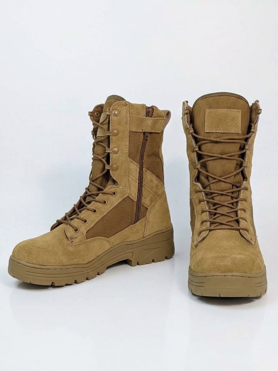 Men's Tactical Jungle Combat Boots Leather Nylon Side Zip Military Rubber Outsole - Image 11